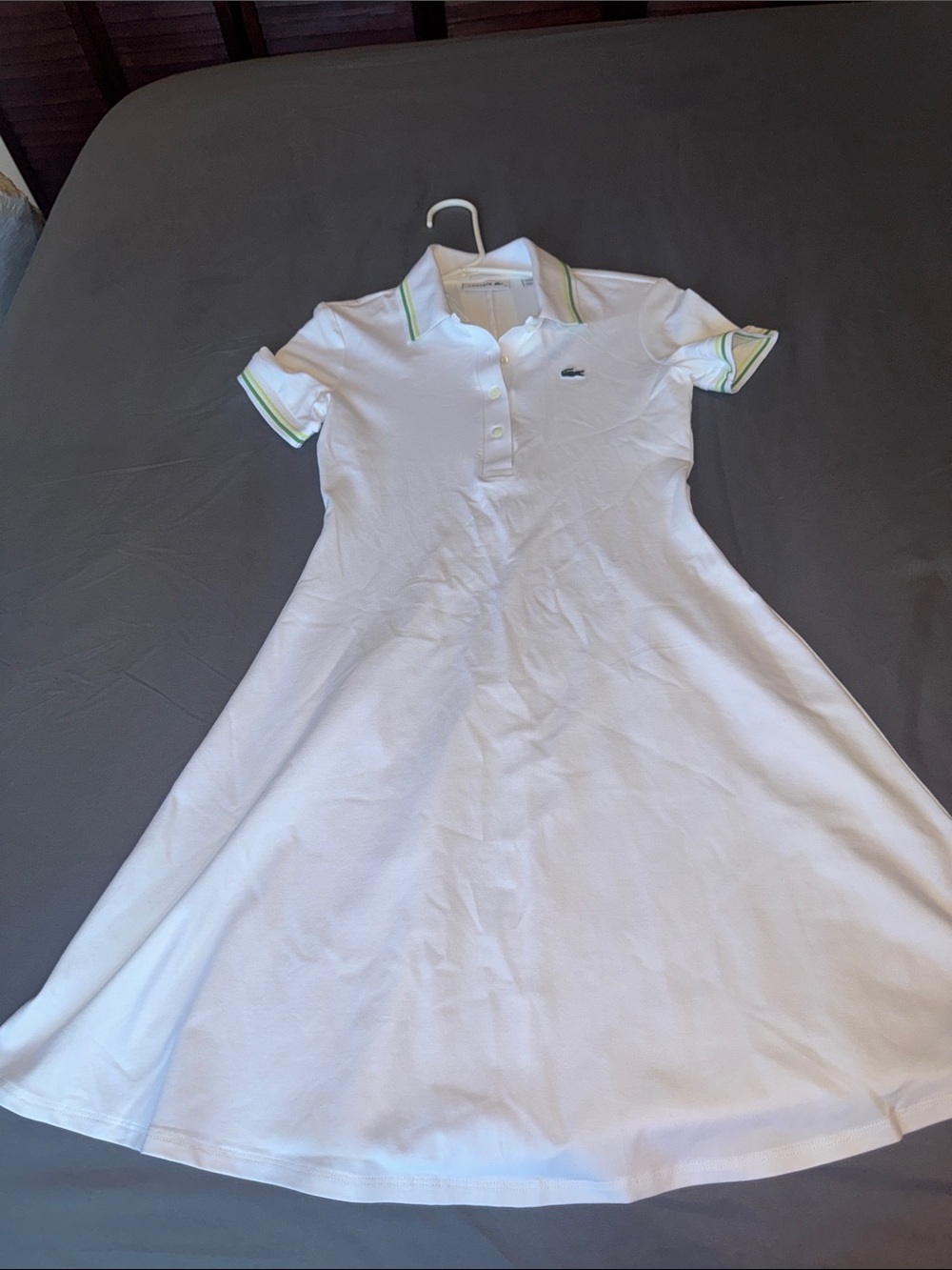 Lacoste White Polo Dress with Green Trim